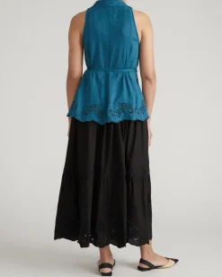Adelaide Embroidered Sleeveless Linen Blend Shirt Ink Blue
