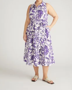 Adelaide Linen Blend Shirtdress Purple Majolica Print