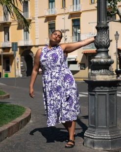 Adelaide Linen Blend Shirtdress Purple Majolica Print