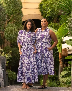 Adelaide Linen Blend Shirtdress Purple Majolica Print