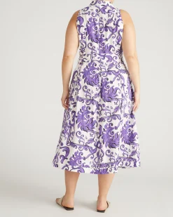 Adelaide Linen Blend Shirtdress Purple Majolica Print