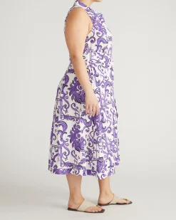 Adelaide Linen Blend Shirtdress Purple Majolica Print