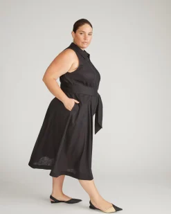 Adelaide Linen Blend Shirtdress Black