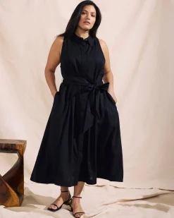 Adelaide Linen Blend Shirtdress Black