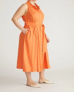 Adelaide Linen Blend Shirtdress Italian Orange