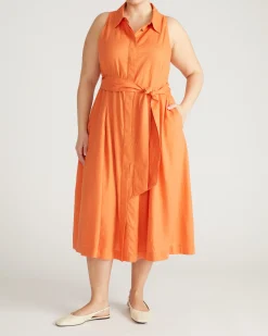 Adelaide Linen Blend Shirtdress Italian Orange