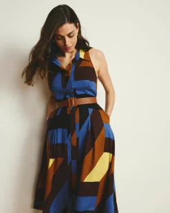 Adelaide Linen Blend Shirtdress Beach Ombra Print