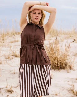 Adelaide Sleeveless Linen Blend Shirt Peppercorn
