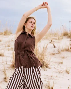 Adelaide Sleeveless Linen Blend Shirt Peppercorn