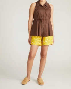 Adelaide Sleeveless Linen Blend Shirt Peppercorn