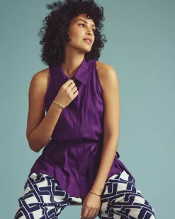 Adelaide Sleeveless Linen Blend Shirt Dreamy Purple