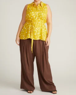 Adelaide Sleeveless Linen Blend Shirt Yellow Confetti Print