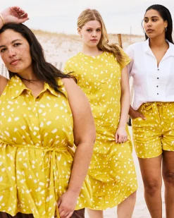 Adelaide Sleeveless Linen Blend Shirt Yellow Confetti Print