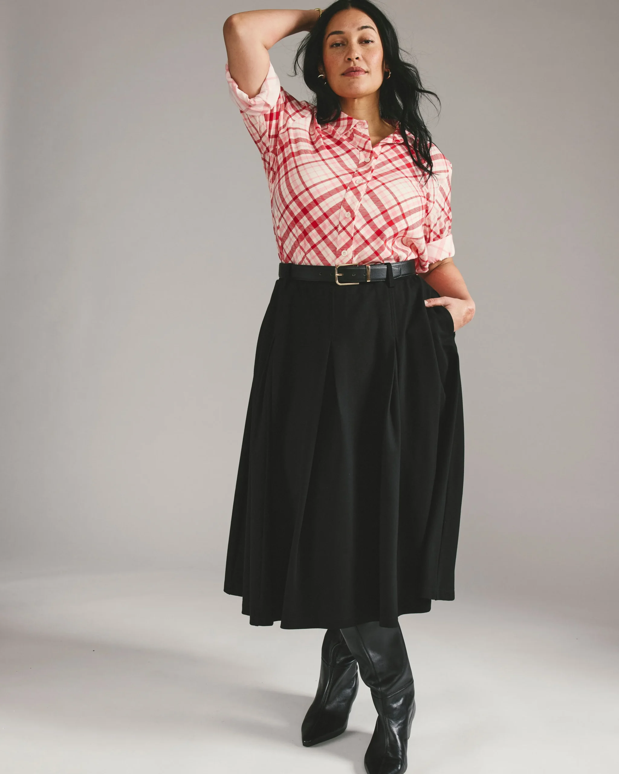 Aleya Pleated Ponte Skirt Black