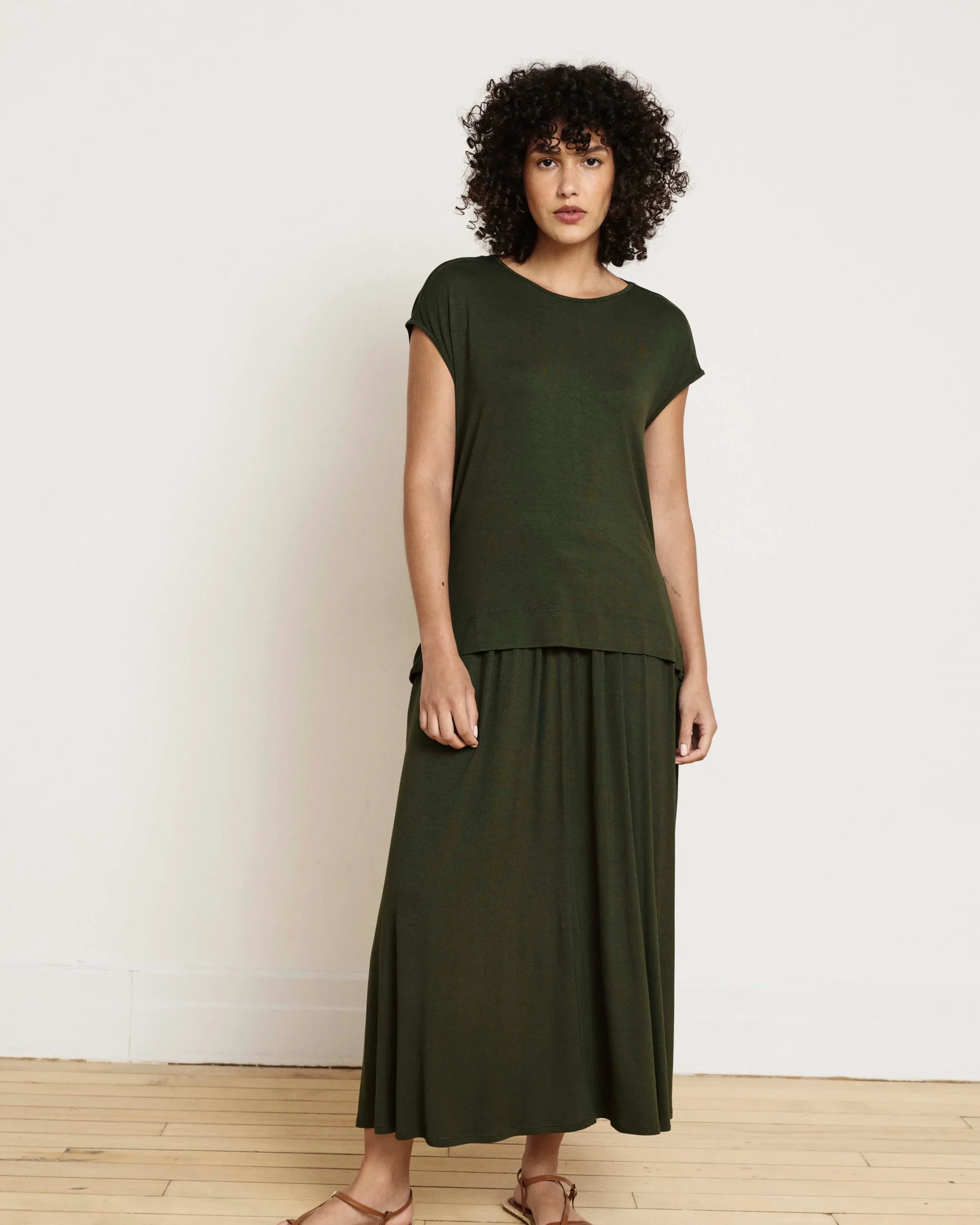 Alida Draped Liquid Jersey Top Coratina Green