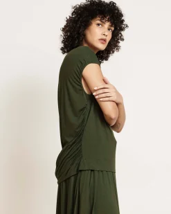 Alida Draped Liquid Jersey Top Coratina Green