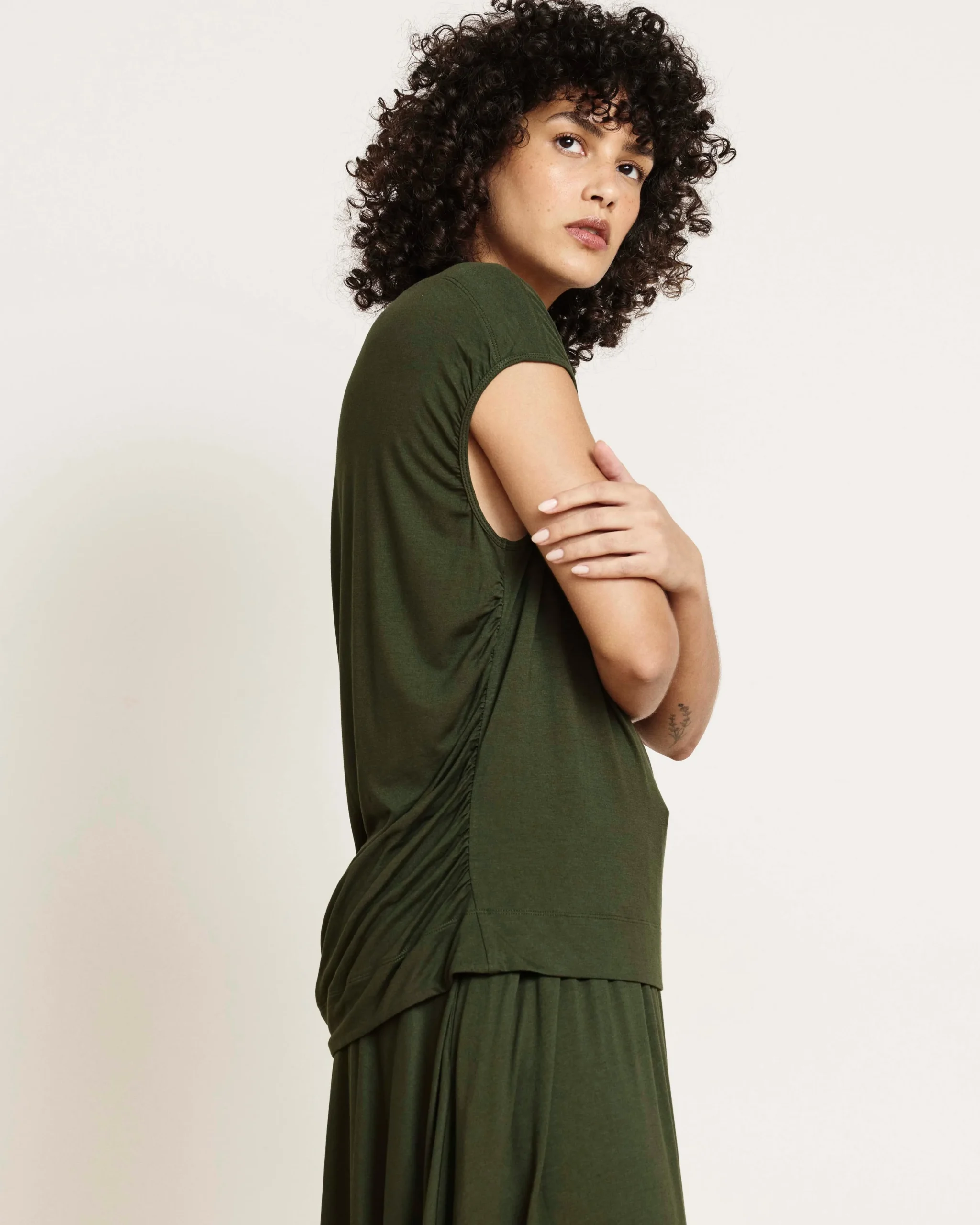 Alida Draped Liquid Jersey Top Coratina Green