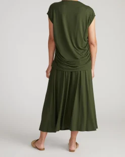 Alida Draped Liquid Jersey Top Coratina Green