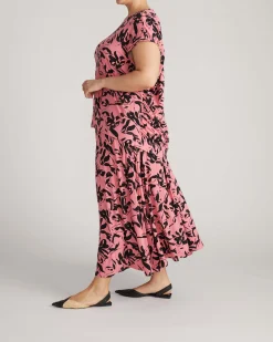 Alida Draped Liquid Jersey Top Pink Sgraffito Print