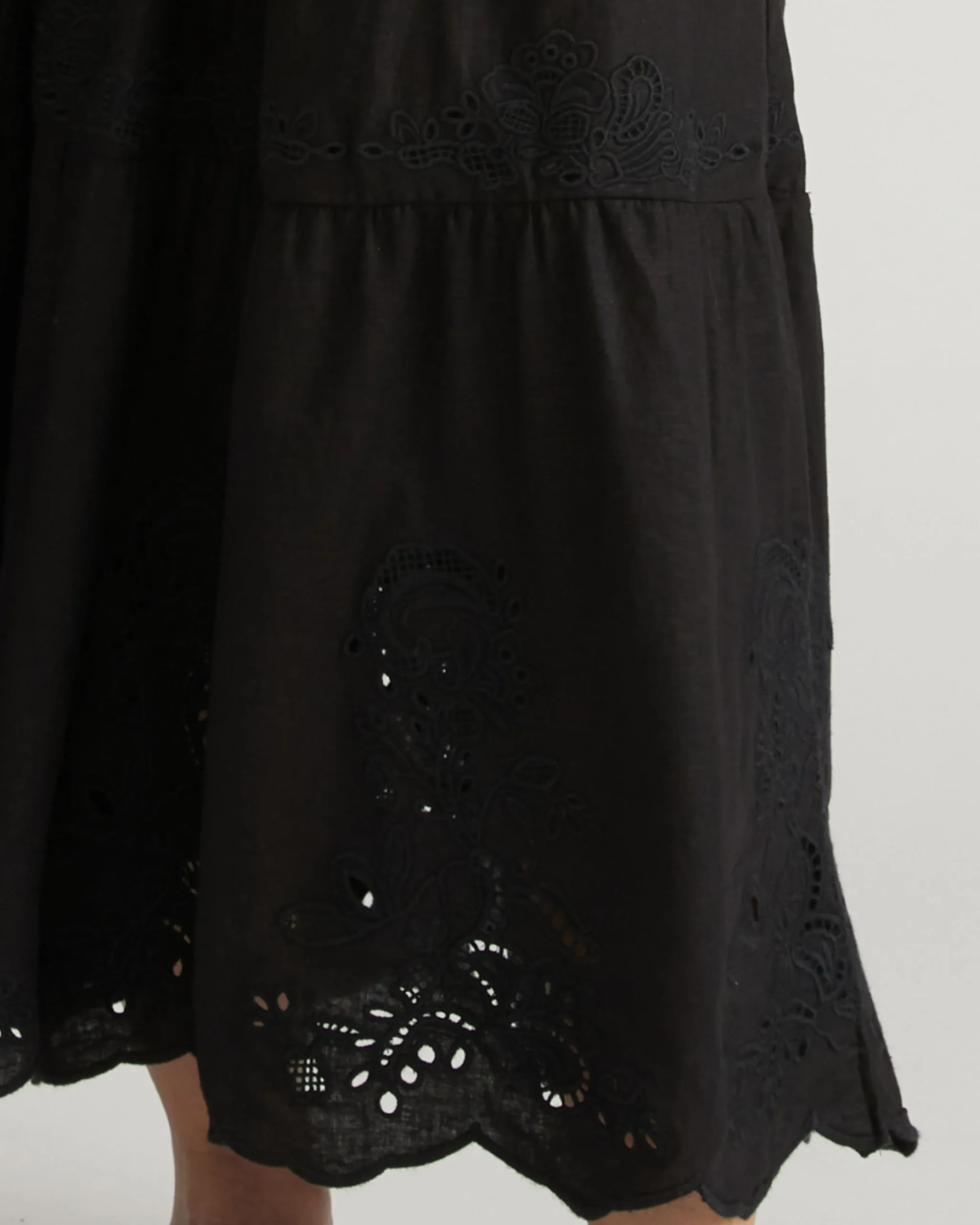 Alix Embroidered Linen Blend Shirtdress Black