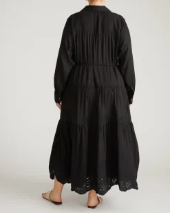 Alix Embroidered Linen Blend Shirtdress Black