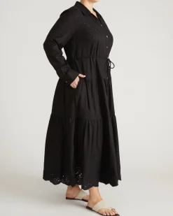 Alix Embroidered Linen Blend Shirtdress Black