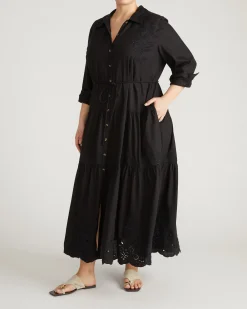 Alix Embroidered Linen Blend Shirtdress Black