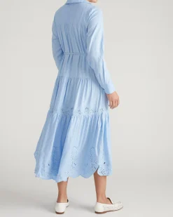 Alix Embroidered Linen Blend Shirtdress Cielo Blue
