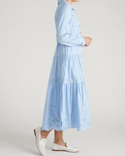 Alix Embroidered Linen Blend Shirtdress Cielo Blue