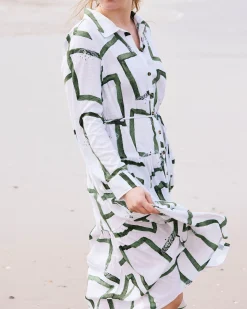 Alix Linen Blend Shirtdress Green Paint Print