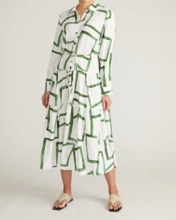 Alix Linen Blend Shirtdress Green Paint Print