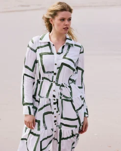 Alix Linen Blend Shirtdress Green Paint Print