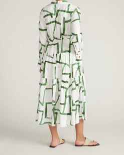 Alix Linen Blend Shirtdress Green Paint Print