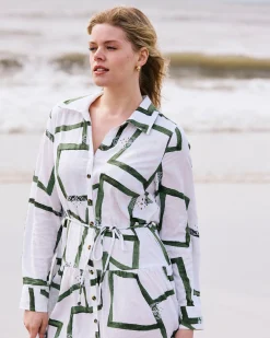 Alix Linen Blend Shirtdress Green Paint Print