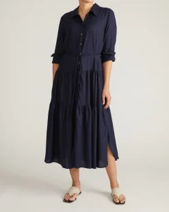 Alix Linen Blend Shirtdress Navy
