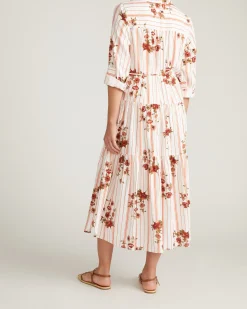 Alix Linen Blend Shirtdress Wild Flower Bouquet Print on Stripes