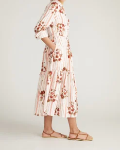 Alix Linen Blend Shirtdress Wild Flower Bouquet Print on Stripes