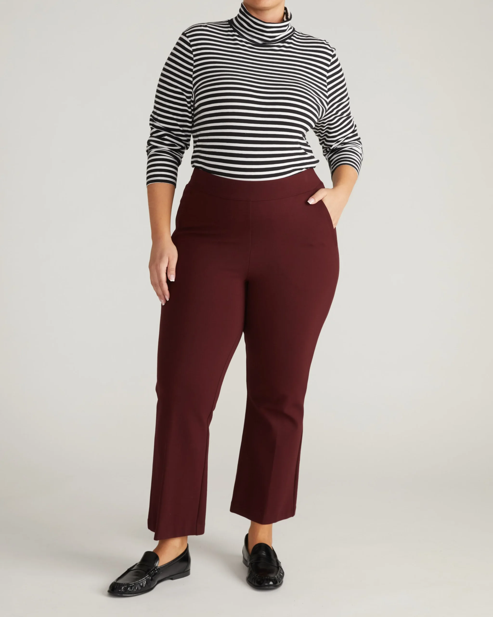 Amaya Ponte Kick Flare Pants Black Cherry