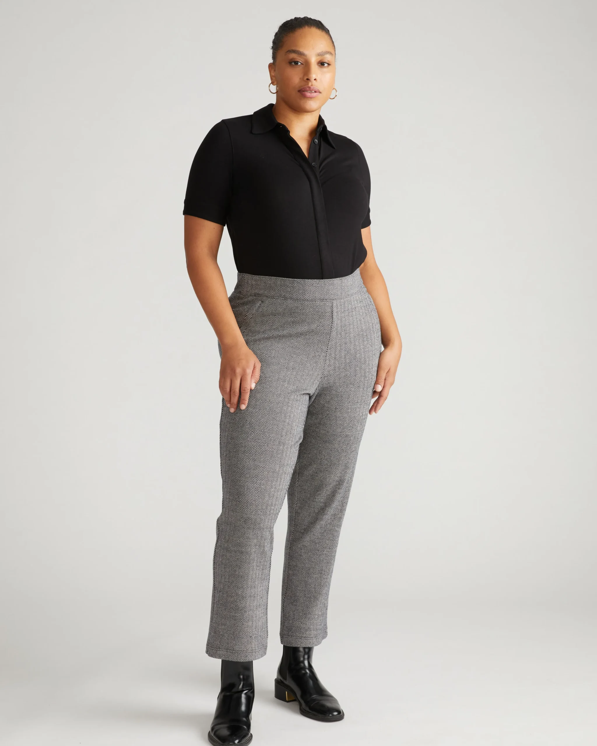Amaya Ponte Kick Flare Pants Herringbone Tweed