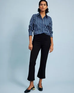 Amaya Ponte Kick Flare Pants Slate Pinstripe