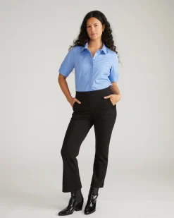 Amaya Ponte Kick Flare Pants Slate Pinstripe