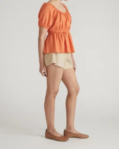Andrea Peplum Linen Blend Top Italian Orange