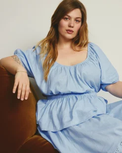 Andrea Peplum Linen Blend Top Cielo Blue
