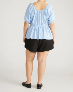 Andrea Peplum Linen Blend Top Cielo Blue
