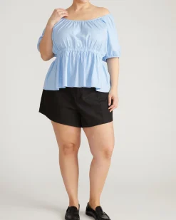 Andrea Peplum Linen Blend Top Cielo Blue