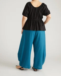 Andrea Peplum Linen Blend Top Black