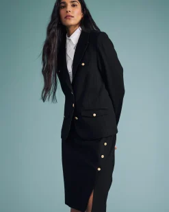 Anya Ponte Skirt Black with Gold Buttons