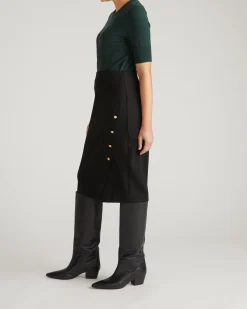 Anya Ponte Skirt Black with Gold Buttons
