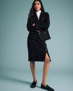 Anya Ponte Skirt Black with Gold Buttons