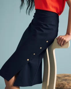 Anya Ponte Skirt Navy with Gold Buttons